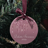 Dripping Girly Glitter | Dusty Mauve roze monogram Keramisch Ornament