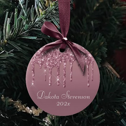 Dripping Girly Glitter | Dusty Mauve roze monogram Keramisch Ornament