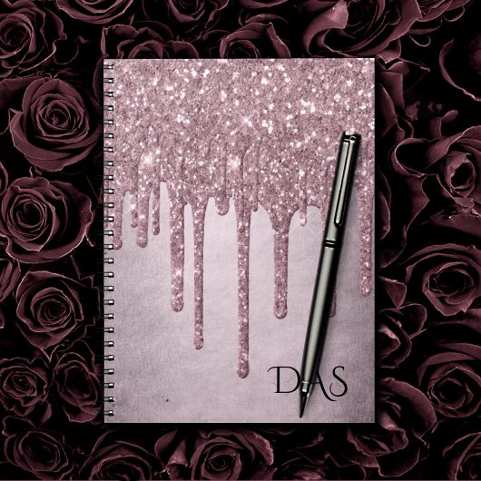Dripping Girly Glitter | Dusty Mauve roze monogram Notitieboek