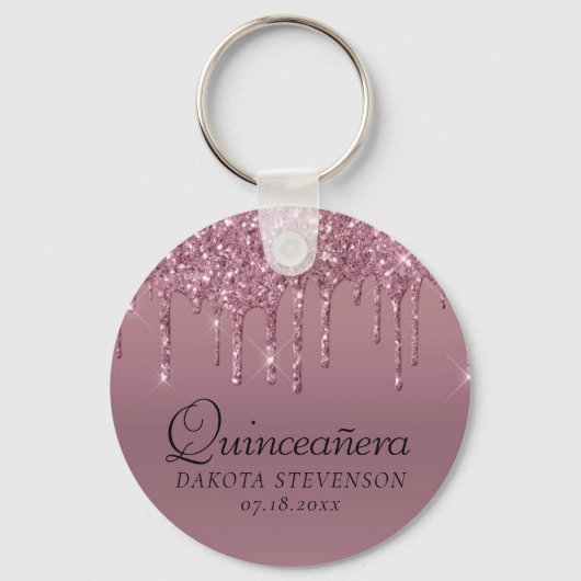 Dripping Girly Glitter | Mauve Pink Quinceanera Sleutelhanger (Voorkant)