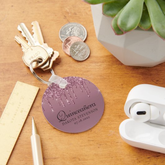 Dripping Girly Glitter | Mauve Pink Quinceanera Sleutelhanger (Bureau)