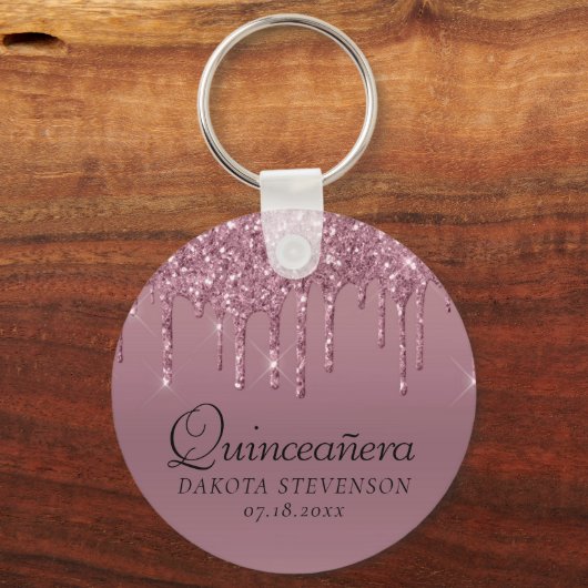 Dripping Girly Glitter | Mauve Pink Quinceanera Sleutelhanger (Voorkant)