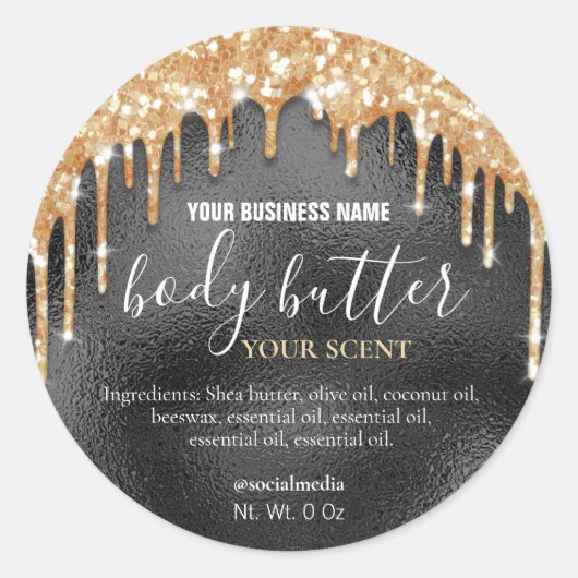 Dripping Glitter On Black For Body Butter Labels (Voorkant)