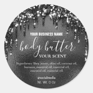 Dripping Glitter On Black For Body Butter Labels