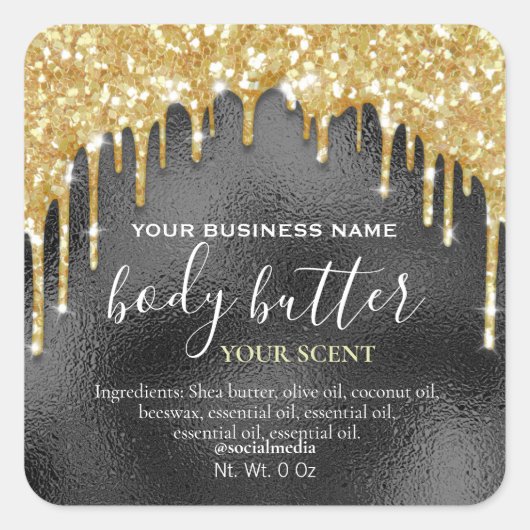 Dripping Glitter On Black For Body Butter Labels (Voorkant)