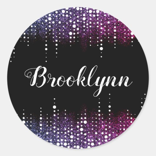 Dripping Glitter Regen Paarse Sequins Sparkle Blac Ronde Sticker (Voorkant)