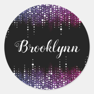 Dripping Glitter Regen Paarse Sequins Sparkle Blac Ronde Sticker