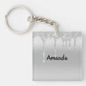 Dripping Glitter Silver gepersonaliseerd Sleutelha Sleutelhanger (voorkant)