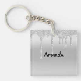 Dripping Glitter Silver gepersonaliseerd Sleutelha Sleutelhanger