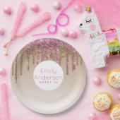 Dripping Glitter Sweet16 Roos Gold Pink 16de parti Papieren Bordje (Feest)