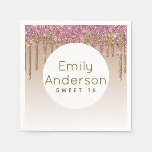 Dripping Glitter Sweet16 Roos Gold Pink 16de parti Servet