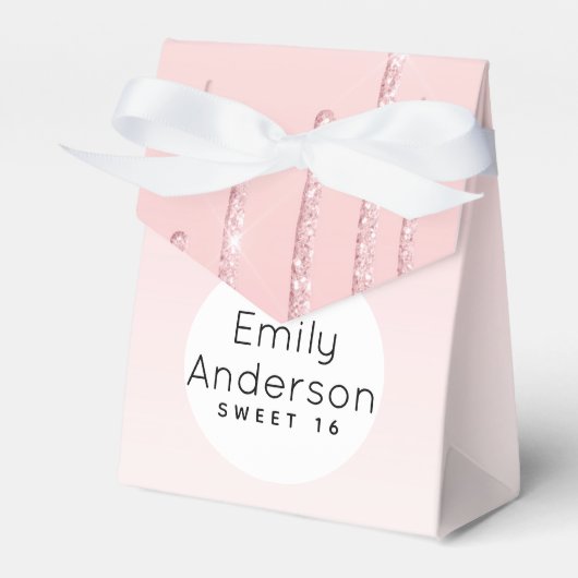 Dripping Glitter Sweet 16 Roze Trendy 16e Feestje Bedankdoosjes (Voorkant Zijde)