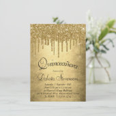 Dripping Gold Glitter | Champagne Melt Quinceanera Kaart (Staand voorkant)