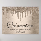 Dripping Gold Glitter | Champagne Melt Quinceanera Poster (Voorkant)
