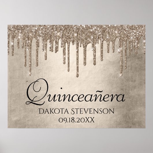 Dripping Gold Glitter | Champagne Melt Quinceanera Poster (Voorkant)