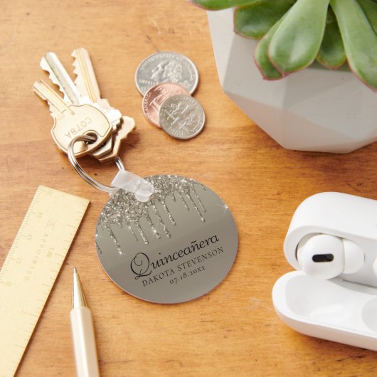 Dripping Gold Glitter | Champagne Melt Quinceanera Sleutelhanger (Bureau)