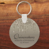 Dripping Gold Glitter | Champagne Melt Quinceanera Sleutelhanger (Voorkant)