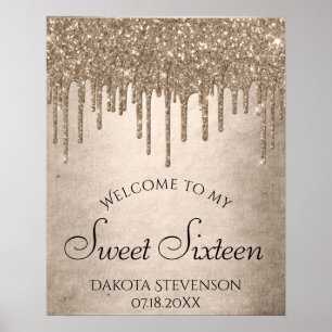 Dripping Gold Glitter Champagne Sweet Sixteen Poster