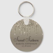 Dripping Gold Glitter | Champagne Sweet Sixteen Sleutelhanger (Voorkant)