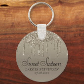 Dripping Gold Glitter | Champagne Sweet Sixteen Sleutelhanger (Achterkant)
