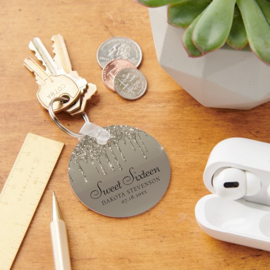 Dripping Gold Glitter | Champagne Sweet Sixteen Sleutelhanger (Bureau)
