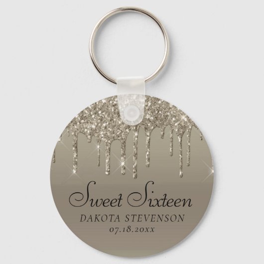 Dripping Gold Glitter | Champagne Sweet Sixteen Sleutelhanger (Achterkant)