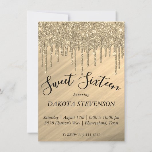 Dripping Gold Glitter | Elegant Smelt Zoet Zestien Kaart (Voorkant)