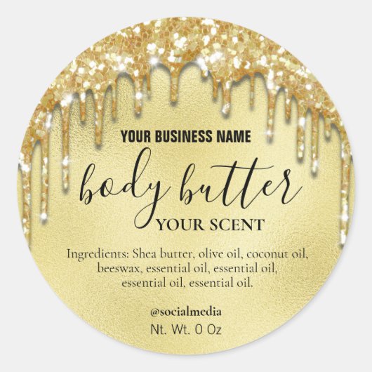 Dripping Gold Glitter Folie Body Butter Labels (Voorkant)