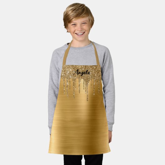 Dripping Gold Glitter Glam gepersonaliseerd S Schort (Gedragen)