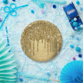 Dripping Gold Glitter | Luxe Faux Metallic Sparkle Papieren Bordje (Feest)
