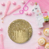 Dripping Gold Glitter | Luxe Faux Metallic Sparkle Papieren Bordje (Feest)