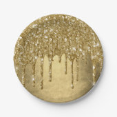 Dripping Gold Glitter | Luxe Faux Metallic Sparkle Papieren Bordje (Voorkant)