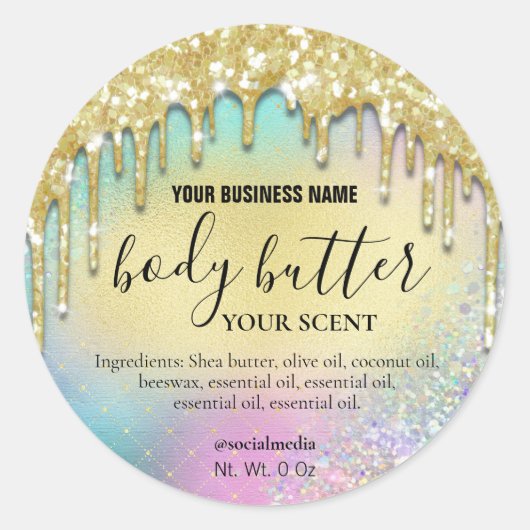 Dripping Gold Glitter Regenboog Body Butter Labels (Voorkant)