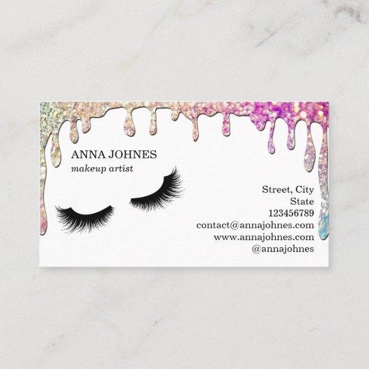 Dripping Gold Long Lash Extension Make-up Artist Visitekaartje (Achterkant)