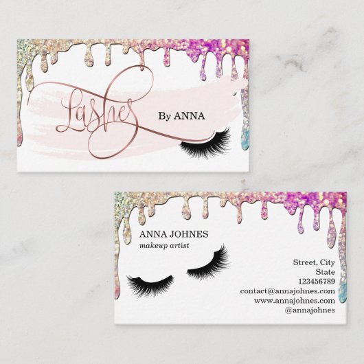 Dripping Gold Long Lash Extension Make-up Artist Visitekaartje (Voorkant / Achterkant)