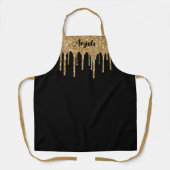 Dripping Goud Glitter Zwart Persoonlijk M Schort (Voorkant)