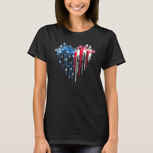 Dripping hart Amerikaanse vlag vlinders T-shirt (Voorkant)