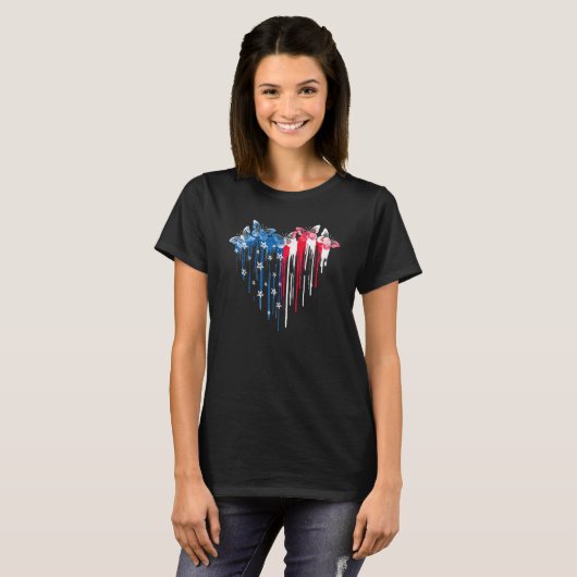 Dripping hart Amerikaanse vlag vlinders T-shirt (Voorkant volledig)