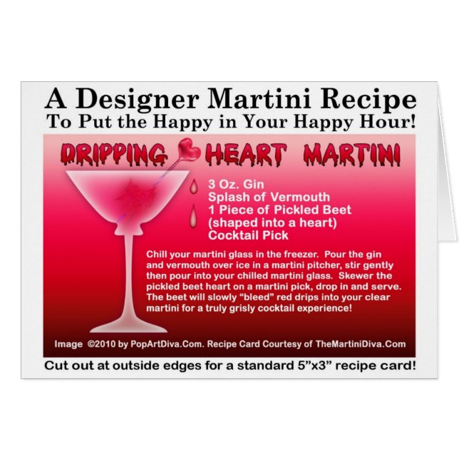 Dripping Heart Halloween Martini Receptkaart (Voorkant Horizontaal)