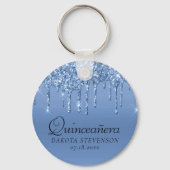 Dripping Ice Blue Glitter | Glam Quinceanera Sleutelhanger (Voorkant)