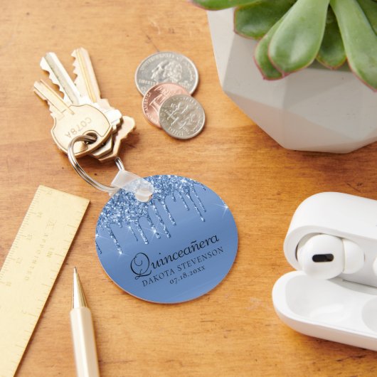 Dripping Ice Blue Glitter | Glam Quinceanera Sleutelhanger (Bureau)