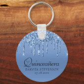 Dripping Ice Blue Glitter | Glam Quinceanera Sleutelhanger (Voorkant)