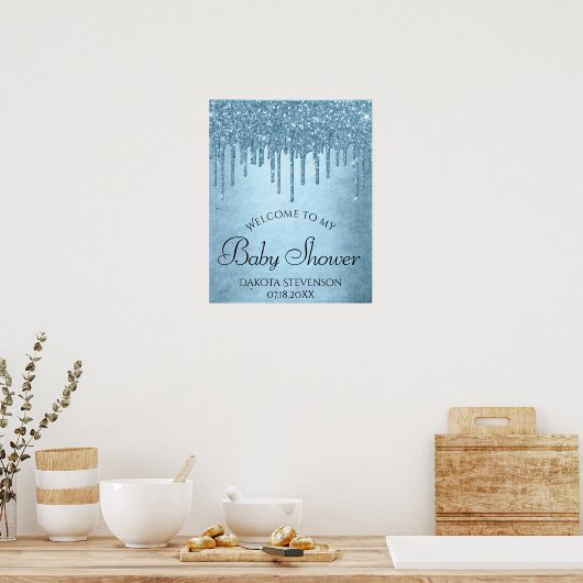 Dripping Ice Blue Glitter | Glam Sparkle Shower Poster (Keuken)