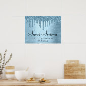 Dripping Ice Blue Glitter | Glam Sweet Sixteen Poster (Keuken)