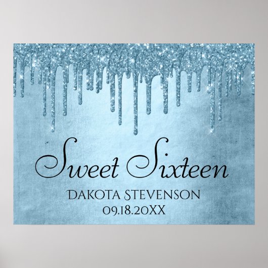 Dripping Ice Blue Glitter | Glam Sweet Sixteen Poster (Voorkant)
