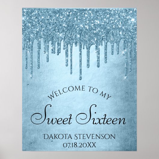 Dripping Ice Blue Glitter | Glam Sweet Sixteen Poster (Voorkant)