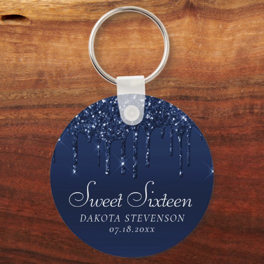 Dripping Ice Blue Glitter | Glam Sweet Sixteen Sleutelhanger (Voorkant)