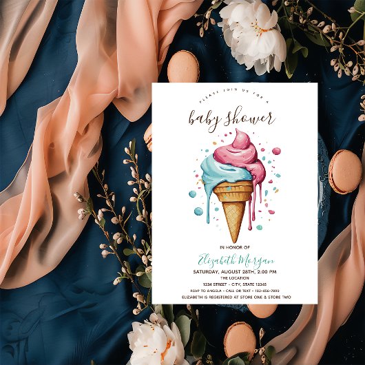Dripping Ice Cream Roze Streep Zomer Baby shower Kaart