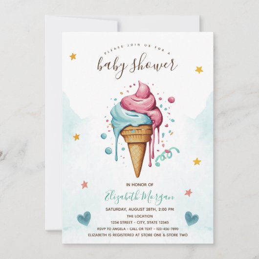 Dripping Ice Cream Stars Hearts Baby shower Kaart (Voorkant)