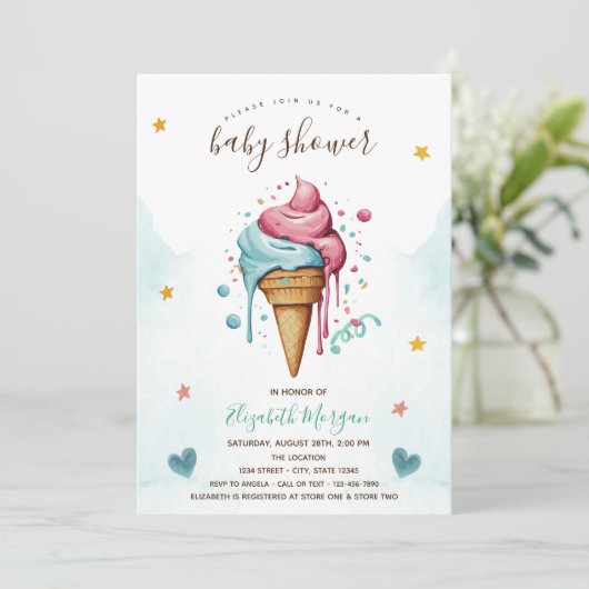 Dripping Ice Cream Stars Hearts Baby shower Kaart (Staand voorkant)